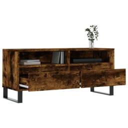 Berkfield Home TV Cabinet Smoked Oak 100x34.5x44.5 cm Engineered Wood in Brown - thumbnail 4