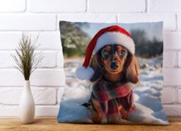 Warren Reed - Designer Christmas Dachshund Cushion in Brown - Size: 45 cm x 45 cm - thumbnail 2
