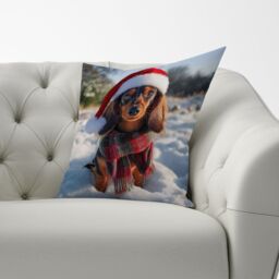 Warren Reed - Designer Christmas Dachshund Cushion in Brown - Size: 45 cm x 45 cm - thumbnail 3