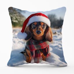 Warren Reed - Designer Christmas Dachshund Cushion in Brown - Size: 45 cm x 45 cm - thumbnail 1