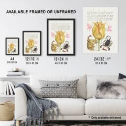 Artery8 Larkspurs Tulip & Scorpion Calligraphy Framed Wall Art Print in White - Size: A4 - thumbnail 3