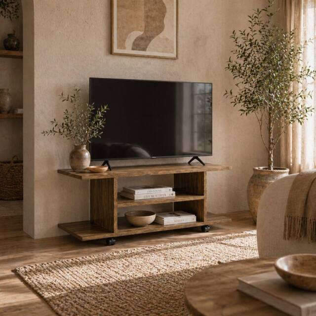 Wyld Haus Avavello 80cm Walnut Finish Mobile TV Unit Shelves & Castor Wheels - image 1