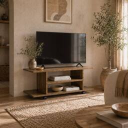 Wyld Haus Avavello 80cm Walnut Finish Mobile TV Unit Shelves & Castor Wheels