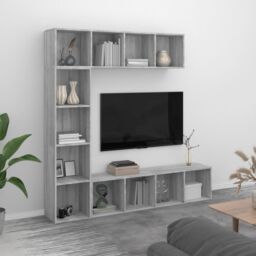 Berkfield Home 3 Piece Book/TV Cabinet Set Grey Sonoma 180x30x180 cm - Size: 180 x 30 x 180 cm - thumbnail 1