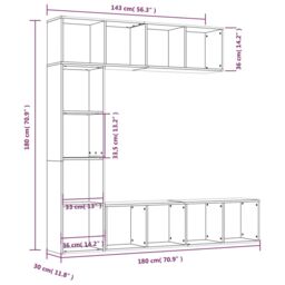 Berkfield Home 3 Piece Book/TV Cabinet Set Grey Sonoma 180x30x180 cm - Size: 180 x 30 x 180 cm - thumbnail 6