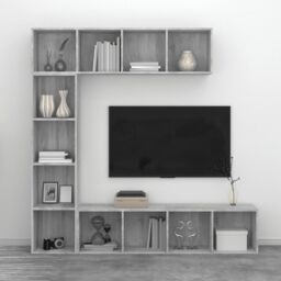 Berkfield Home 3 Piece Book/TV Cabinet Set Grey Sonoma 180x30x180 cm - Size: 180 x 30 x 180 cm - thumbnail 4