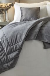 Soiree 'Melanie' Glamorous Velvet Warm Bedspread Throw in Dark Grey - thumbnail 2