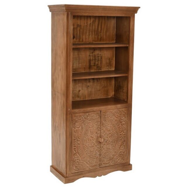 Indian Hub Artwork Large Bookcase - Solid Mango Wood - L45 x W85 x H175 cm in Brown - image 1