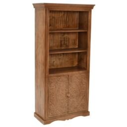 Indian Hub Artwork Large Bookcase - Solid Mango Wood - L45 x W85 x H175 cm in Brown - thumbnail 1