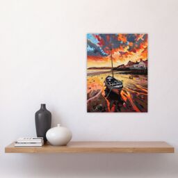 "Artery8 Fishing Boat Atmospheric Clouds Sunset Saltburn Wall Art Print in Orange - Size: W24"" x H32""" - thumbnail 4