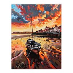 "Artery8 Fishing Boat Atmospheric Clouds Sunset Saltburn Wall Art Print in Orange - Size: W24"" x H32""" - thumbnail 1