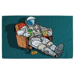 Benjamin Tate Design loneliness in space. Pop art retro Designer Bath Towel in Green - thumbnail 1