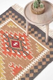 Homescapes Jaipur Handwoven Patterned Kilim Wool Rug - Size: 120 cm x 170 cm - thumbnail 1