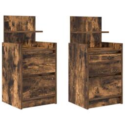 Berkfield Home Durable Bedside Cabinets with 2 Drawers 2 pcs Smoked Oak 38x34x80 cm in Brown - Size: 38 x 34 x 80 cm - thumbnail 3