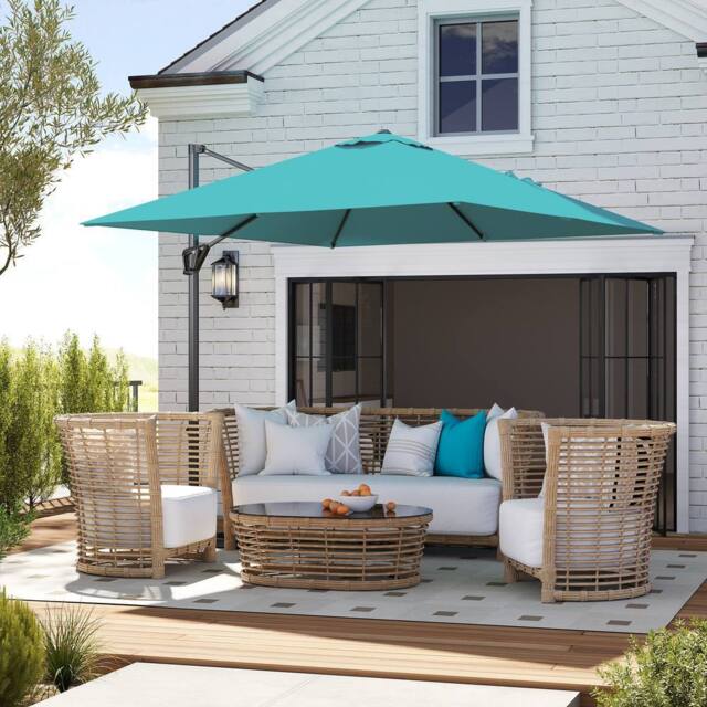 OUTSUNNY Square Cantilever Roma Parasol 360 Degree Rotation Hand Crank, Blue in Aqua - image 1