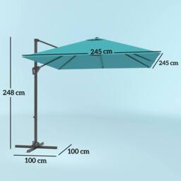 OUTSUNNY Square Cantilever Roma Parasol 360 Degree Rotation Hand Crank, Blue in Aqua - thumbnail 3