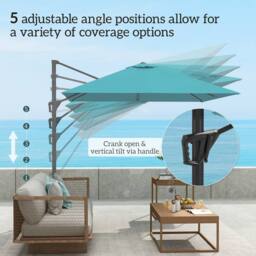 OUTSUNNY Square Cantilever Roma Parasol 360 Degree Rotation Hand Crank, Blue in Aqua - thumbnail 6