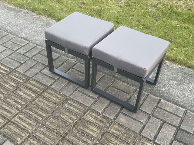 Fimous 2 Pcs Aluminium Outdoor Garden Footstool Patio Small Stool for Balcony, Terrace, Swimming Pool Dark Grey - image 1