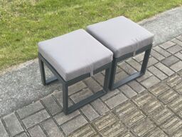 Fimous 2 Pcs Aluminium Outdoor Garden Footstool Patio Small Stool for Balcony, Terrace, Swimming Pool Dark Grey - thumbnail 2