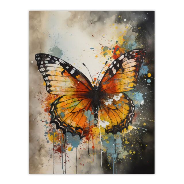"Artery8 Modern Ink Monarch Butterfly Watercolour Splatter Drip Large Wall Art Poster Print Thick Paper 18X24 Inch - Size: W18"" x H24""" - image 1