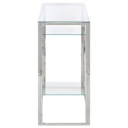 Berkfield Home Console Table Silver Stainless Steel & Tempered Glass - thumbnail 4