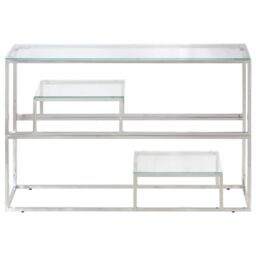 Berkfield Home Console Table Silver Stainless Steel & Tempered Glass - thumbnail 3