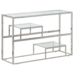 Berkfield Home Console Table Silver Stainless Steel & Tempered Glass - thumbnail 2