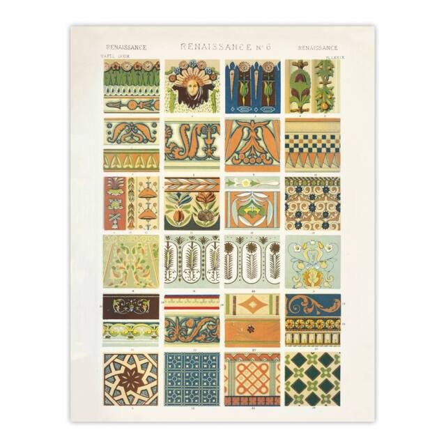 "Artery8 Renaissance Patterns Racinet Vintage Wall Art Print Poster - Size: W12"" x H16""" - image 1