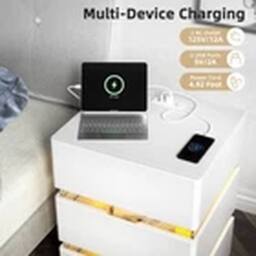 EONLION LED Nightstand Bedside Table with 3 Drawers & Charging Station in White - thumbnail 3