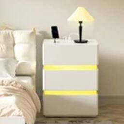 EONLION LED Nightstand Bedside Table with 3 Drawers & Charging Station in White - thumbnail 2