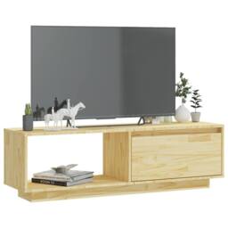 Berkfield Home TV Cabinet 110x30x33.5 cm Solid Pinewood in Light Brown - thumbnail 1