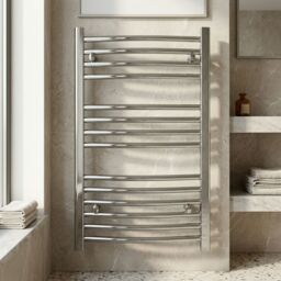 Balterley Heated Vertical Towel Rail Curved Rails 710 BTU Chrome 700x 500mm in Silver - thumbnail 8