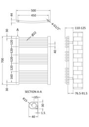 Balterley Heated Vertical Towel Rail Curved Rails 710 BTU Chrome 700x 500mm in Silver - thumbnail 7