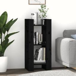 Berkfield Home Beautiful Book Cabinet/Room Divider Black 41x35x91 cm Solid Wood Pine - Size: 41 x 35 x 91 cm - thumbnail 6
