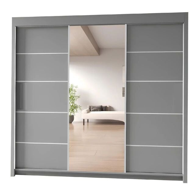 Interior Emporium Ltd IE Oslo Wradrobe with Rails & Shelves without LED Light Sliding Door Wardrobe without LED Light ( Grey, 150 cm ) in Grey - image 1