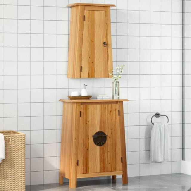 Berkfield Home 2 Piece Bathroom Furniture Set Solid Wood Pine in Brown - image 1