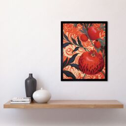 "Artery8 Wall Art Print Pomegranate Tree Grove Red & Blue Artwork Floral Patterns Art Framed in Black - Size: W12"" x H16""" - thumbnail 2