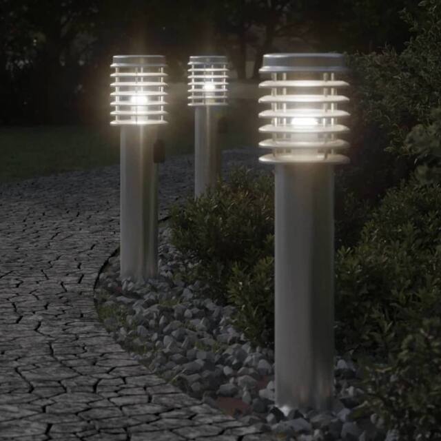 Berkfield Home Outdoor Floor Lamps with Outlet 3pcs Silver 60 cm Stainless Steel - image 1