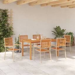 Berkfield Home 7 Piece Garden Dining Set Beige Poly Rattan Acacia - thumbnail 4