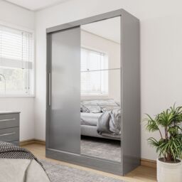 Birlea Lynx 2 Door Sliding Wardrobe With Mirror in Grey - thumbnail 1