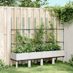 Berkfield Home Garden Planter with Trellis White 160x40x142.5 cm PP - thumbnail 2