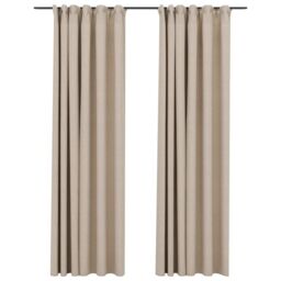 Berkfield Home Linen-Look Blackout Curtains with Hooks 2 pcs Beige 140x225 cm - thumbnail 2