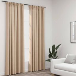 Berkfield Home Linen-Look Blackout Curtains with Hooks 2 pcs Beige 140x225 cm - thumbnail 1