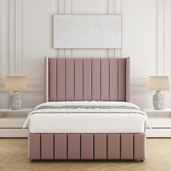 "BSSPOKE Zoe Plush Velvet Divan Bed Set 54"" Headboard & Mattress No Drawers in Pink - Size: Small Double" - image 1