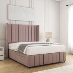 "BSSPOKE Zoe Plush Velvet Divan Bed Set 54"" Headboard & Mattress No Drawers in Pink - Size: Small Double" - thumbnail 2