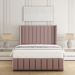 "BSSPOKE Zoe Plush Velvet Divan Bed Set 54"" Headboard & Mattress No Drawers in Pink - Size: Small Double" - thumbnail 1
