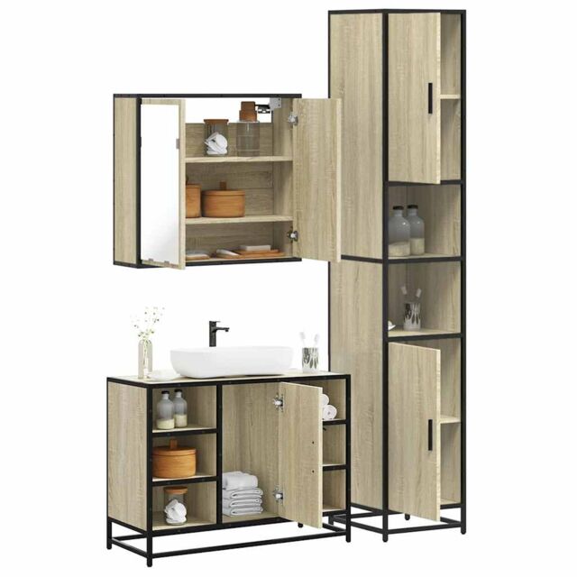 Berkfield Home 3 Piece Bathroom Furniture Set Sonoma Oak Engineered Wood in Brown - image 1