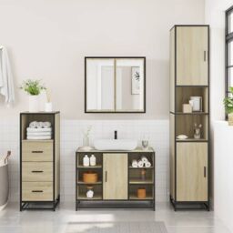 Berkfield Home 3 Piece Bathroom Furniture Set Sonoma Oak Engineered Wood in Brown - thumbnail 3