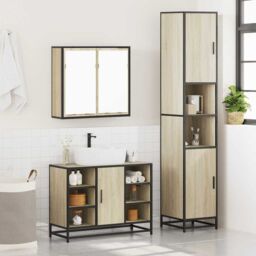 Berkfield Home 3 Piece Bathroom Furniture Set Sonoma Oak Engineered Wood in Brown - thumbnail 4