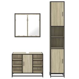Berkfield Home 3 Piece Bathroom Furniture Set Sonoma Oak Engineered Wood in Brown - thumbnail 5